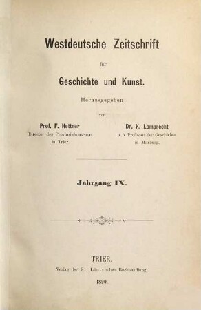 Westdeutsche Zeitschrift für Geschichte und Kunst. 9. 1890