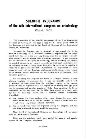 599-608, Scientific programme of the 6th international congress on criminology (Madrid 1970)