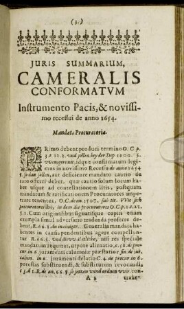 Iuris Summarium, Cameralis Conformatum