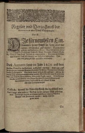 Register und Verzeichnuß der Annaten oder Römis. Schatzungen ...