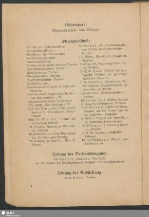 [Schirmherr, Ehrenausschuß, Leitung der Verbandstagung und Leitung der Ausstellung]