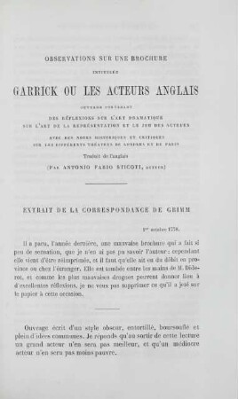 Observation sur une brochure intitulée Garrick ou les acteurs anglais