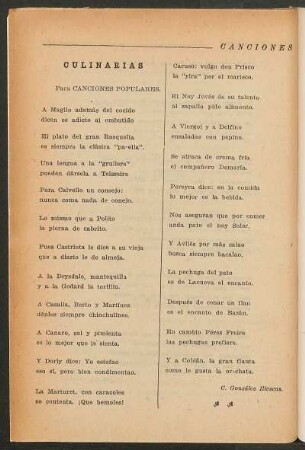 Culinarias : Para canciones populares