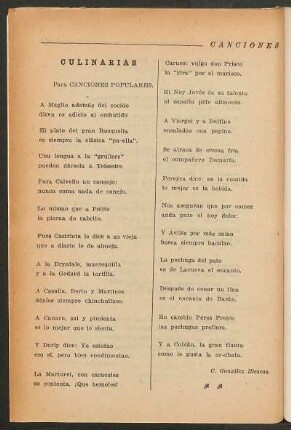 Culinarias : Para canciones populares
