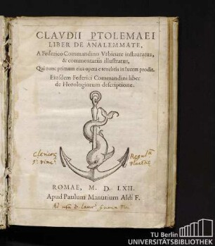 Clavdii Ptolemaei Liber De Analemmate
