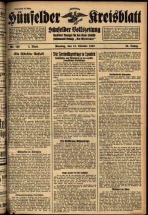 Erste Ausgabe vom Montag, den 18. Oktober 1937.