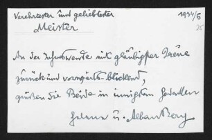 Brief von Helene Berg und Alban Berg an Gerhart Hauptmann