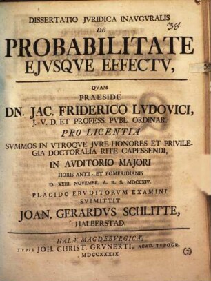 Dissertatio jvridica inavgvralis de probabilitate ejvsqve effectv