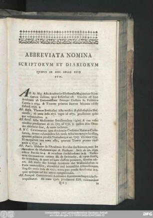 Abbreviata Nomina Scriptorum Et Diariorum Quibus In Hoc Opere Usus Sum.