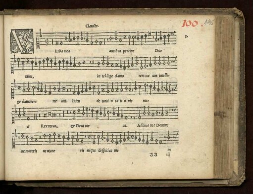 1. [= 100.] Verba mea auribus
