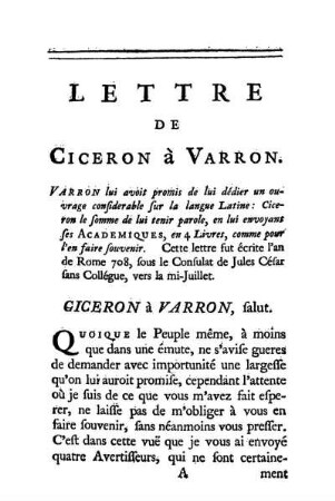 Lettre de Ciceron à Varron.