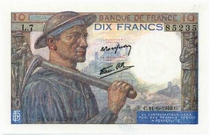 Geldschein, 10 Francs (FRF), 11.6.1942