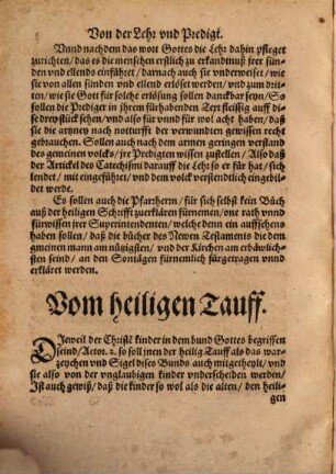 Kirchenordnung, Wie es mit der Christlichen Lehre, heiligen Sacramenten vnnd Ceremonien, inn des Durchleuchtigsten Hochgebornen Fürsten vnnd Herren, Herrn Friderichs Pfaltzgrauen bey Rhein, des heilige[n] Römischen Reichs Ertzdruchsessen vnnd Churfürsten, Hertzogen inn Bayrn [et]c. Churfürstenthumb bey Rhein gehalten wirdt