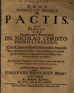 Dissertatio Juridica De Pactis