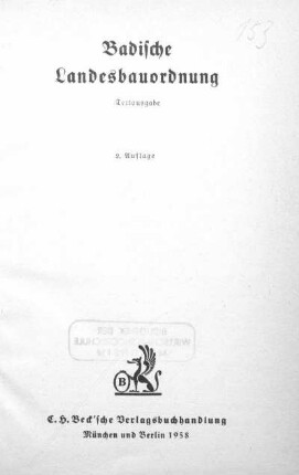 Badische Landesbauordnung : Textausgabe