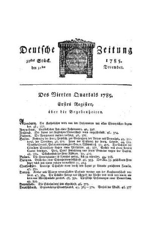 Des Vierten Quartals 1785 : Erstes Register ; über die Begebenheiten