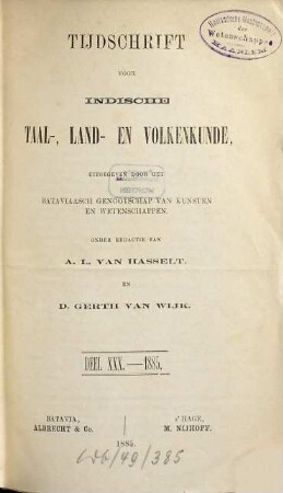 Tijdschrift voor Indische taal-, land- en volkenkunde. 30. 1885