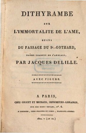 Dithyrambe sur l'immortalité de l'ame