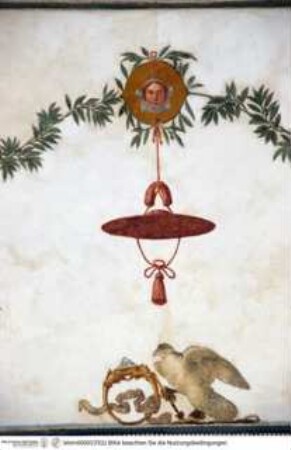 Helios (bzw. Apoll) und Selene (bzw. Artemis) als Sonne und Mond & das Kardinalswappen des Giulio de' Medici, Gewölbedekoration