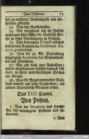 Das XIII. Capitel. Von Pohlen