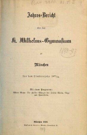 Jahresbericht. 1893/94