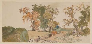 Bauersleute mit Heuwagen
