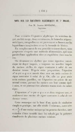 Note sur les équations algébriques du 3e degré.