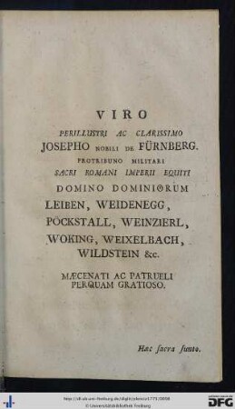 Viro Perillustri Ac Clarissimo Josepho Nobili De Fürnberg ...