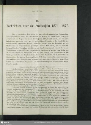 IV. Nachrichten über das Studienjahr 1876-1877