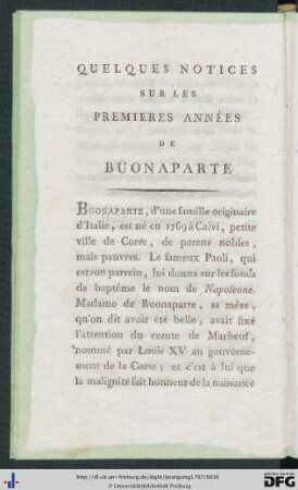 Quelques Notices Sur Les Premieres Années De Buonaparte.
