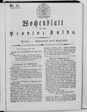 Nr. 31, Ausgabe vom 3. August 1833