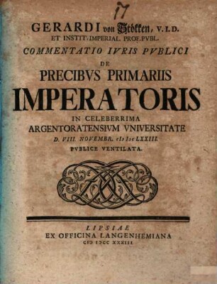 Commentatio iuris publici de precibus primariis imperatoris