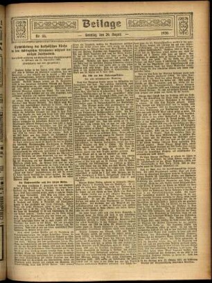 Zweite Ausgabe vom Sonntag, den 29. August 1920.