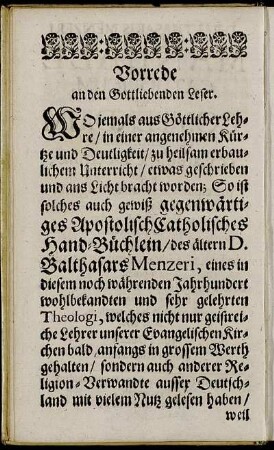 Vorrede an den Gottliebenden Leser.