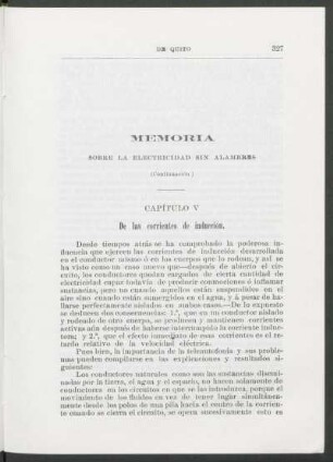 Memoria sobre la electricidad sin alambres - (Continuación) : Capítulo V: De las corrientes de inducción.
