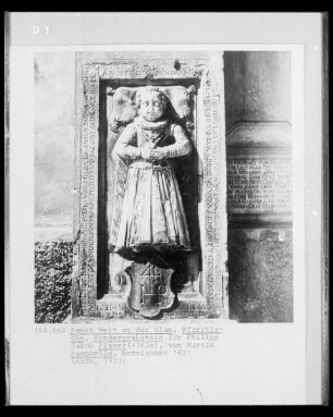 Kindergrabstein für Philipp Jakob Plazer, verstorben 1620