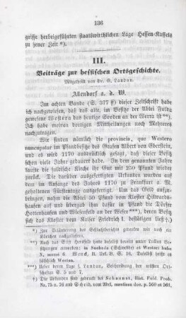 III. Beiträge zur hessischen Ortsgeschichte