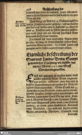 Eigentliche beschreibung der Statt und Landts Breda, Sampt gründtlicher erzehlung wie dieselbe den vierten Martij 1590. von Graff Moritzen eingenom[m]en