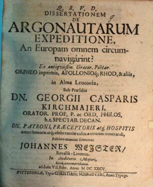 Diss. de Argonautorum expeditione, an Europam omnem circumnavigarint?