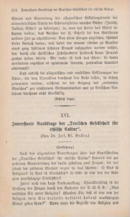 212-224 Interessante Rundfrage der "Deutschen Gesellschaft für ethische Cultur" : II.