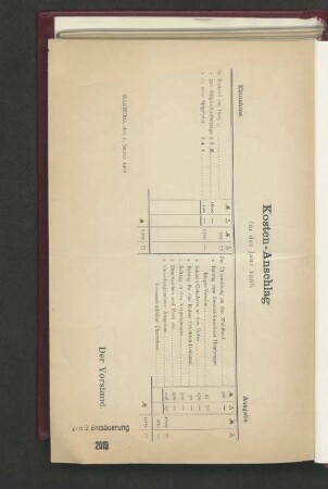 Kosten-Anschlag für das Jahr 1906.