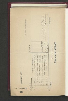 Kosten-Anschlag für das Jahr 1906.
