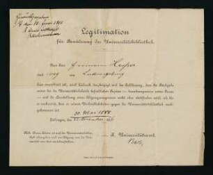 Legitimation für Benützung der Universitätsbibliothek