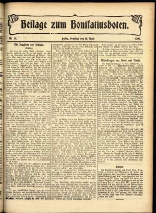 Zweite Ausgabe vom Sonntag, den 18. April 1909.