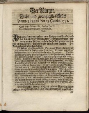 Sechs und zwanzigstes Stück Donnerstages den 23. Octobr. 1732.