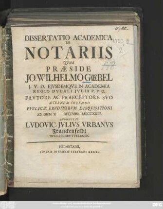 Dissertatio Academica De Notariis