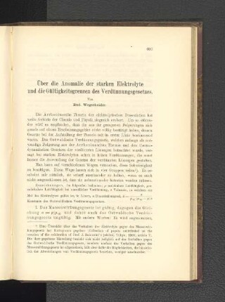 Über die Anomalie der starken Elektrolyte und die Gültigkeitsgrenzen des Verdünnungsgesetzes.