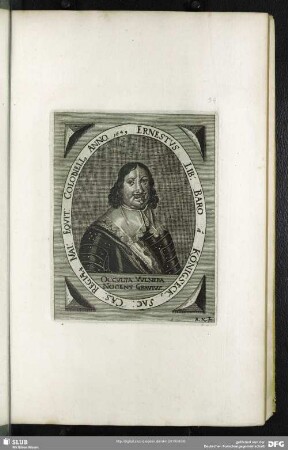 Ernestus Lib. Baro a Königseck Sac: Caes: Regiaeq[ue] Mai: Equit: Colonell[us] Anno. 1649