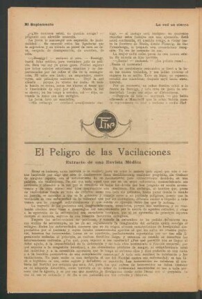 El peligro de las vacilaciones : Extracto de una revista médica