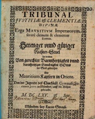 Tribunal Iustitiae ... divinae erga Mauritium imperatorem : [Periocha]